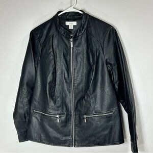 CJ Banks Black Faux Leather Moto Lined Zipper Jacket Size X